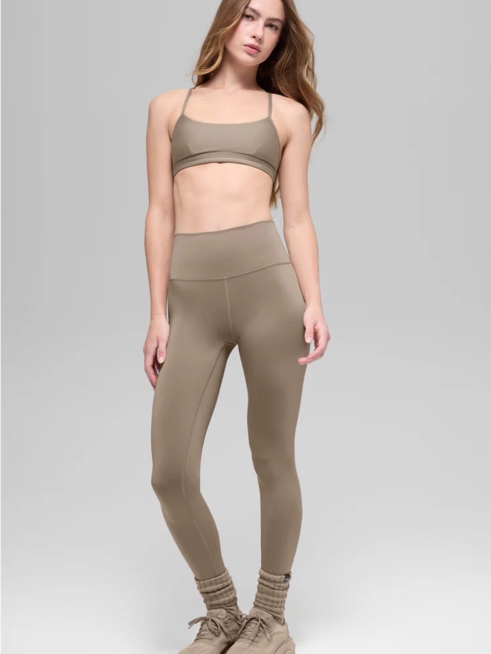 High-Waist Active Leggings and Sports Bra Set — Taupe